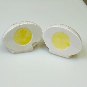 Hard Boiled Egg Halves Salt And Pepper Shakers Vintage Ceramic.